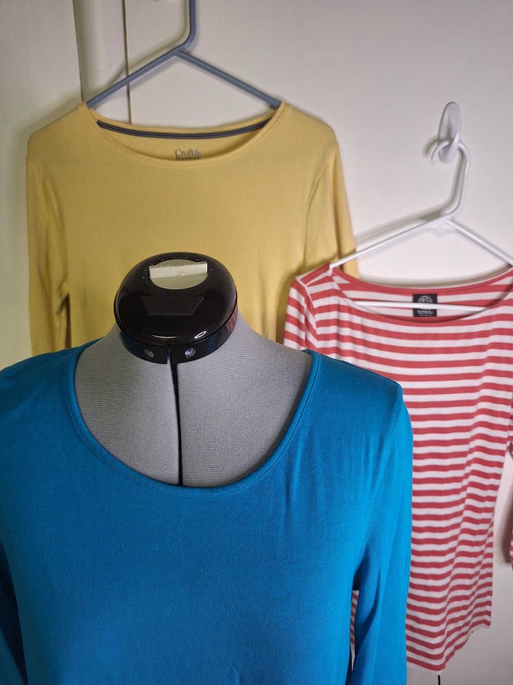 Three Tops Teal, Coral, Yellow. Size Med
